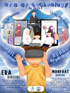 a poster with an image of people using electronic devices