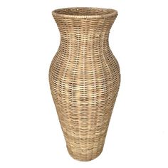 a wicker vase is shown on a white background