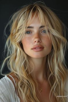 Shaggy Long Hair, Wispy Bangs, Curly Hair With Bangs, Summer Hair Color, Blonde Balayage, Hair Transformation, Styling Tips