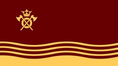 a red and yellow background with an image of a crown on top of the crest