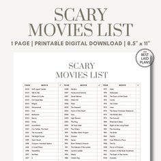 the scary movies list is shown in this printable