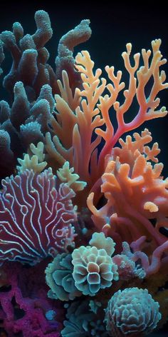 some corals and sea anemones are growing on the bottom of each other