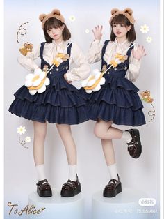 Bear Embroidery, Honey Bear, Figure Poses, Overall Dress, Lolita Dress, Character Outfits, Lolita Fashion