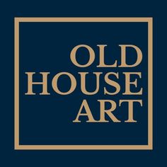 the old house art logo on a dark blue background with gold letters and a square frame