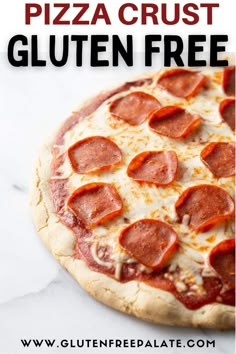 the pizza crust is gluten free and ready to be eaten with text overlay