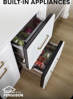 an open refrigerator with its doors wide open and the words, trend to watch built in appliances