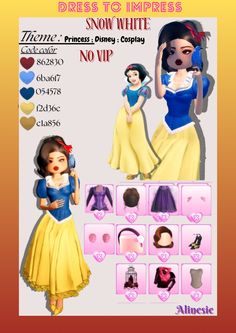 an image of snow white from disney's princesses in her dress and accessories