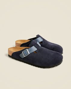 J.Crew: Birkenstock® Boston Suede Clogs With Leather Strap For Men Bryr Clogs, Birkenstock Clogs Outfit, Clogs Outfit, Trendy Shoes Sneakers, Nike Fashion Shoes, Cute Shoes Heels, Suede Clogs, Womens Denim Shirt, Pumped Up Kicks