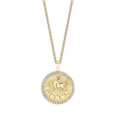 18k gold AQUARIUS zodiac coin pendant with diamond frame.  .48cts diamonds  20 inch chain with loops at 18 and 16 inch.  *Custom engraving available please email info@anitako for more information.  #AKZC-AQ Taurus Pendant, Zodiac Pendant Necklace, Taurus Zodiac