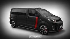 a black van with red stripes on it's side and the words x - motion design