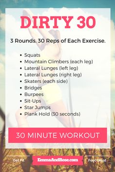 a flyer for a 30 minute workout with an image of a woman in the grass