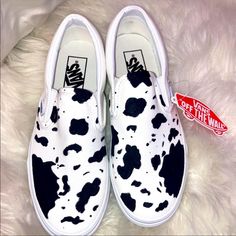 Brand New Cow Vans Cow Print Vans, Western Vans, Van Color, Western Wear Outfits, Vans White, Vans Black And White, Painted Shoes, Womens Vans, Cow Print