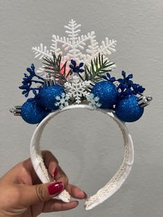 Christmas Headband Diy, Tutu Bow Holders, Christmas Headdress, Christmas Headpiece, Christmas Headbands, Blue Ornaments, Holiday Headbands, Christmas Cosplay, Christmas Hair Accessories