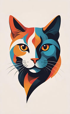 a colorful cat's face is shown on a white background