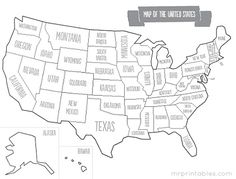 a map of the united states with names and cities on it in black and white