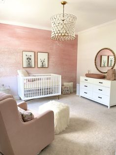 Baby girl nursery princess theme bedroom baby girl nursery room ideas grey pink accent walls Pink Nursery Walls, Blush Pink Nursery, Nursery Color Scheme, Llama Nursery, Girl Nursery Pink, Baby Room Themes, Chic Nursery, Nursery Room Design