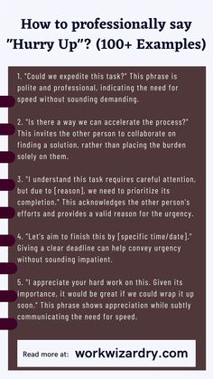 a page with the text how to professionally say hurry up? 100 + examples on it