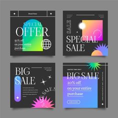 four different sales flyers with the same color scheme