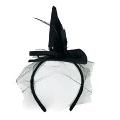 Black Mini Witch Hat Headband With Feathers, Faux Pearls & Attached Veil 791082456020 | eBay