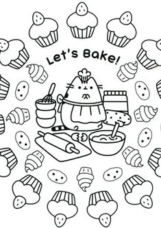 a black and white coloring page with lots of cupcakes, cakes and muffins