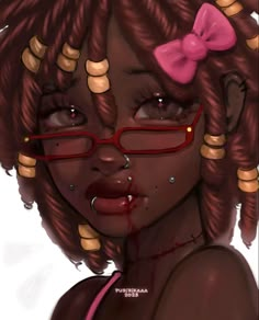 a digital painting of a girl with glasses and a pink bow