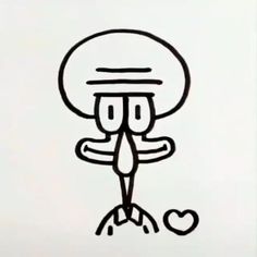 a black and white drawing of a cartoon character with a heart on it's nose