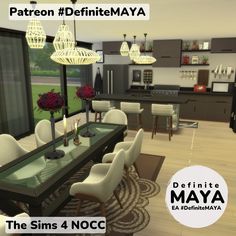 an image of a dining room and kitchen area in the same house with text overlay that reads, patron definition maya