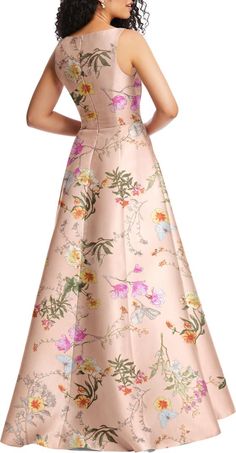 Alfred Sung Floral Corset Satin Gown | Nordstrom Satin Gown Designs, Formal Wedding Attire, Alfred Sung, Boned Corsets, Floral Corset, Satin Bridesmaid Dresses, Satin Gown, Floral Print Maxi Dress, Anarkali Dress