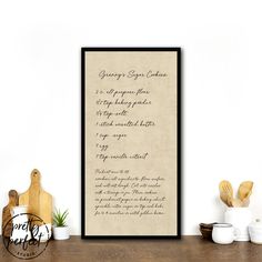 Personalized Family Recipe Sign With Your Choice of Light or Dark Background Sitting on Shelf - Pretty Perfect Studio Framed Recipes In Kitchen Hand Written, Canvas Photo Prints, Canvas Quotes, Wedding Songs, Personalized Wall, Personalized Wall Art, Custom Quotes, Special Person, Photo Canvas