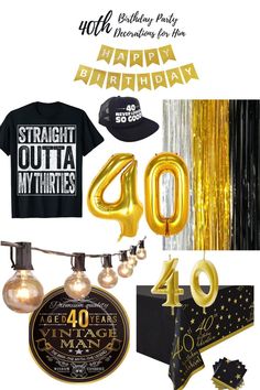 a birthday party with balloons, t - shirts and other items for the 30th birthday