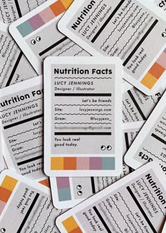 a pile of nutrition cards sitting on top of each other