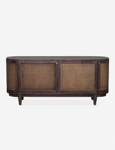 the sideboard is made out of wood and has two doors on each side, one door