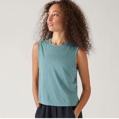 Athleta Breezy Muscle Tank In Oxidized Green Size: Large 100% Authentic New Tangerine Color, Summer Inspo, Muscle Tee, Confident Woman, Lightweight Tops, Performance Outfit, Muscle Tank, Muscle Tanks