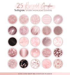 25 pink and white circular images with the words 25 beautiful graphic instagramtion story highlight covers