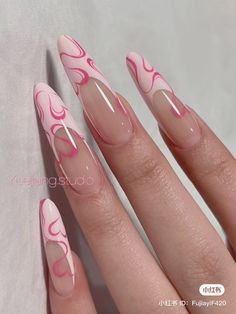 Nail Art Long Almond, Nail Ideas Long Almond, Almond Nails Pink Design, Nail Inspo Long Almond, Long Almond Nails Designs, Nails Inspo Almond, Nails Design Almond, Nails Ideas Almond, Nail Designs Almond