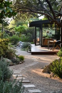 a house that is surrounded by trees and plants