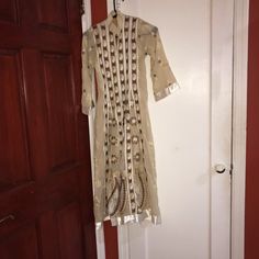 Maxi Dress. Brand New. Junior Size. Fitted Silk Beige Kurta, Beige Silk Fitted Kurta, Festive Traditional Fitted Midi Dress, Long Cream Festive Dress, Fitted Silk Cream Kurta, Festive Sheer Dresses, Elegant Fitted Cream Kurta, Traditional Festive Midi Dress For Party, Beige Long Dress For Festive Occasions