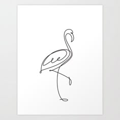 a black and white drawing of a flamingo on a white background art print by design express