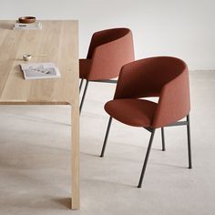 two chairs sitting next to each other on top of a wooden table