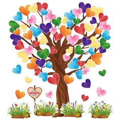 a tree with many hearts on it