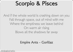 an advertisement with the words scorpion and pisces in black text on white background