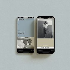 two cell phones sitting next to each other on top of a gray surface with the same screen