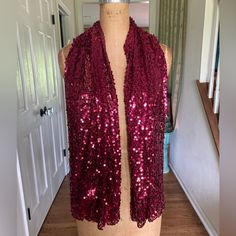 Here Come The Sparkles!! Nwt From My Pop Up Shop. I Am Listing Two Of These In Separate Listings Red Paillettes Over Mesh With Scalloped Side Edges True Lipstick Valentines Christmas Red 62” X 18” Multiple Ways To Wear It Great As A Table Runner Too! Side Edges, Sequin Scarf, Tie Dye Scarves, Chiffon Shawl, Brown Scarves, Alpaca Scarf, White Scarves, Striped Scarves, Floral Scarf