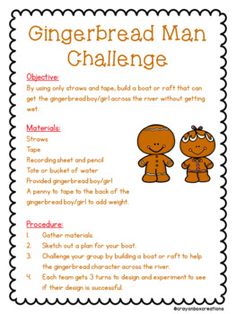 the gingerbread man challenge is shown in this printable activity for children to learn how to