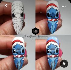 Gel Polish Nail Designs, Stitch Stuff, Christmas Characters, Xmas Nails, Christmas Nail Art, Nail Tutorials, How To Paint