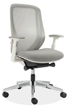 an office chair with wheels on the back and seat upholstered to the side