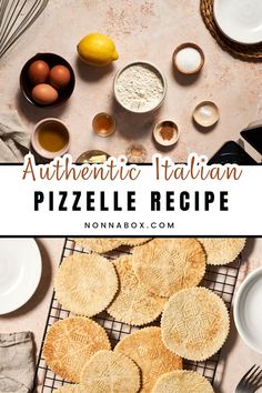 an overhead view of some pies on a cooling rack with the words authentic italian pizza recipe