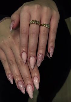 Nude Glitter Nails, Heavenly Nails, Glitter French Nails, Coffin Nails Ombre, Hard Gel Nails, Glamour Nails, Casual Nails, Acrylic Nails Coffin Pink