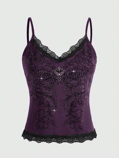 Tank Tops Grunge, Purple Grunge Outfits, Deftones Concert, Top Morado, Dark Purple Top, Halloween Butterfly, Grunge Tops, Purple Lace Top