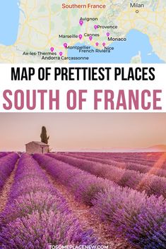 the map of prettiest places in south of france with lavender fields and a lone house